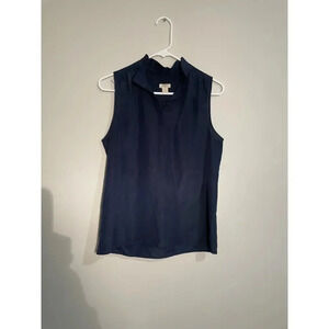 J. Crew Factory Navy Popover Sleeveless Blouse with Pleated Collar